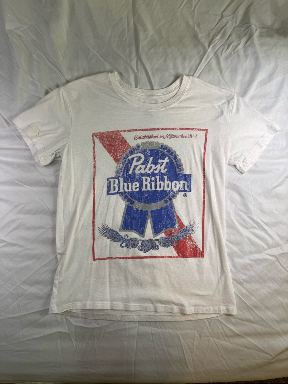 Pabst Blue Ribbon White Graphic Short-Sleeve Tee